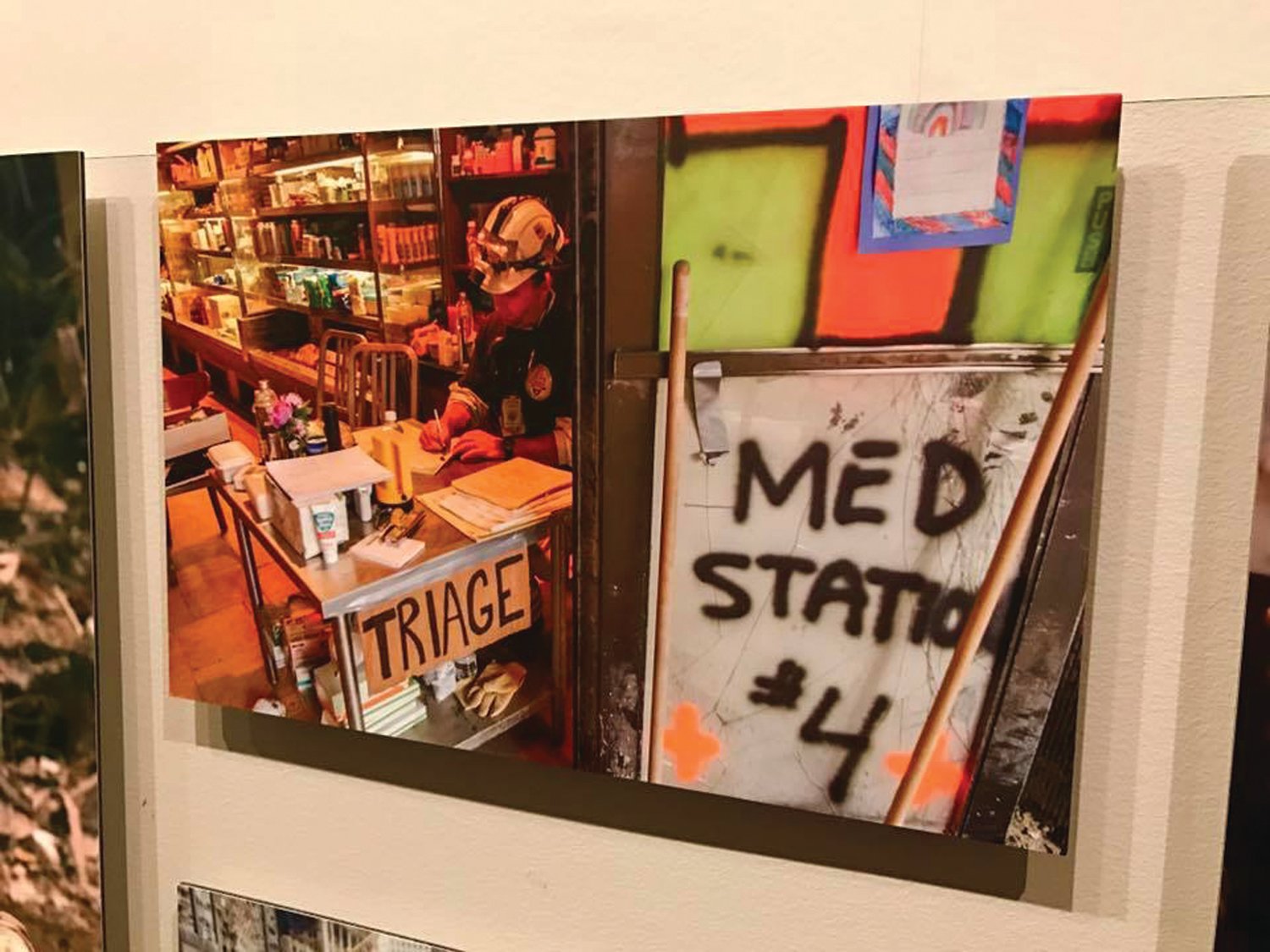 THERE TO HELP: A sign hangs outside Med Station 4, one of several set up around Ground Zero during the 9/11 response. Brooke Lawrence said members of the Rhode Island DMAT were at the site for 16 days, working eight-hour shifts around the clock.